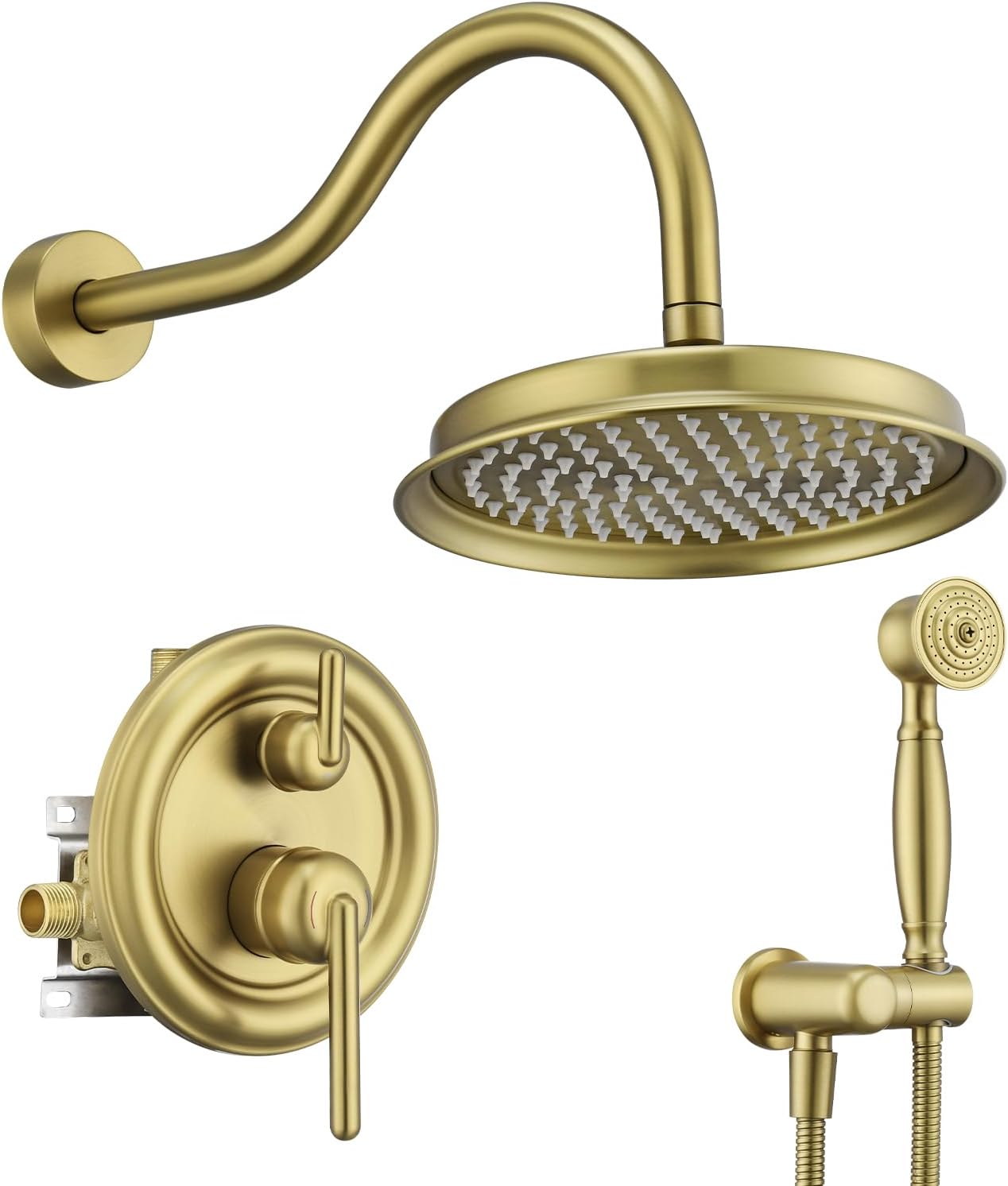 Antique Rainfall Shower System Bathroom Luxury Rain Mixer Shower Faucet Set with Pressure Balance Valve, Shower Combo Set with Rain Shower Head and Vintage Handheld Spray 9 inch Light Gold