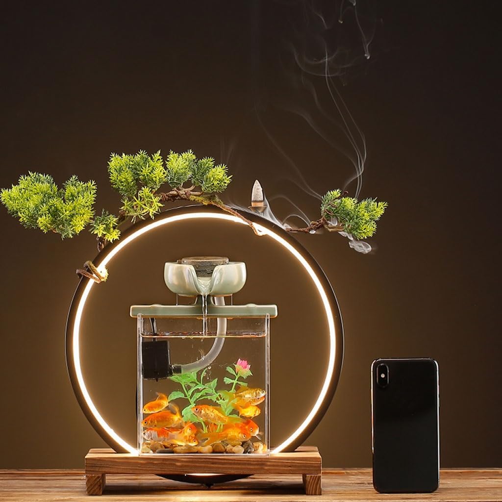 GUERNSEY Tabletop Fountain Tabletop Fountains Chinese-Style Simple Fish Tank Water Ornaments Indoor Circulating Water Desktop Fountain Ornaments Desktop Art Indoor Fountain