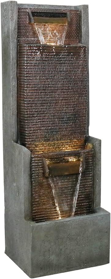 Modern Outdoor Garden Waterfalls Fountains and Indoor Floor Water Fountain with LED Lights Fountain Outdoor Garden for Office,House, Patio, Backyard, and Home Art Decor Dark Brown