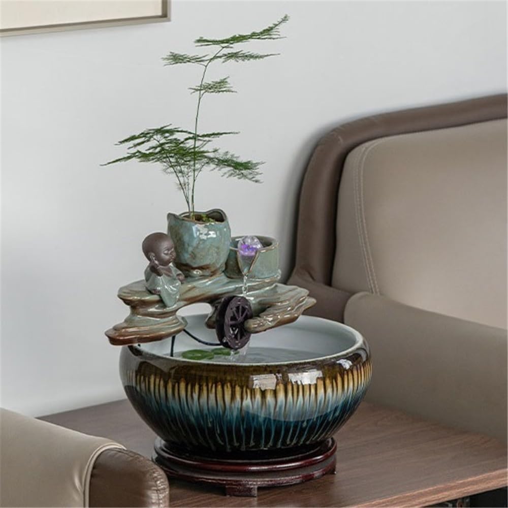 Tabletop Fountain Ceramic Water Feature Indoor Tabletop Desktop Home Decoration Suitable for Keeping Fish Decor