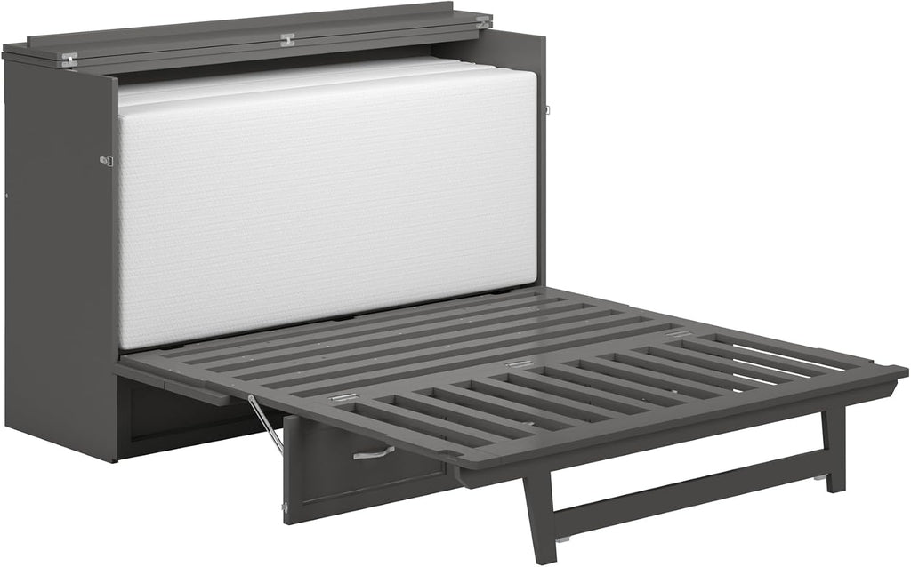 AFI, Northfield Murphy Bed Chest Queen with 6' Mattress, Storage Drawer & Built-in USB Charger, Grey