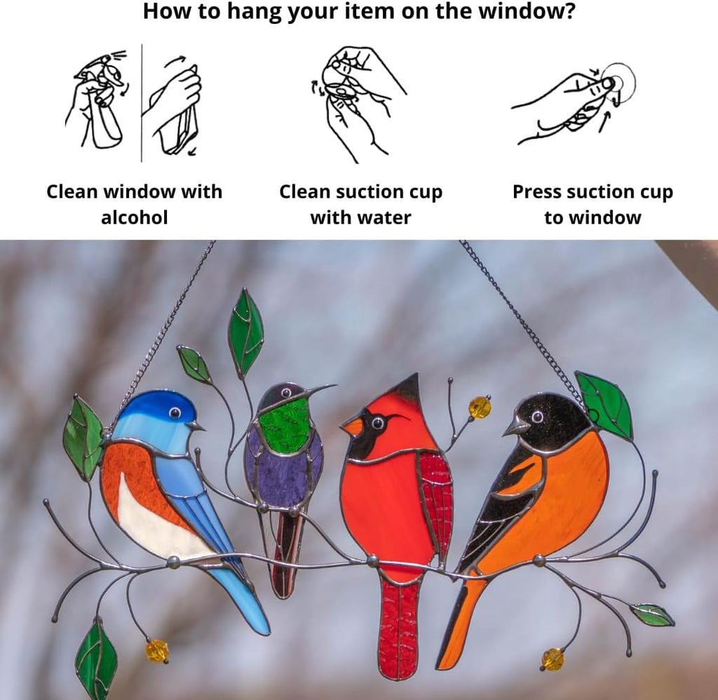 Birds Stained Glass Window Hangings Stained Glass Cardinal Suncatcher Hummingbird Gift Bluebird Art
