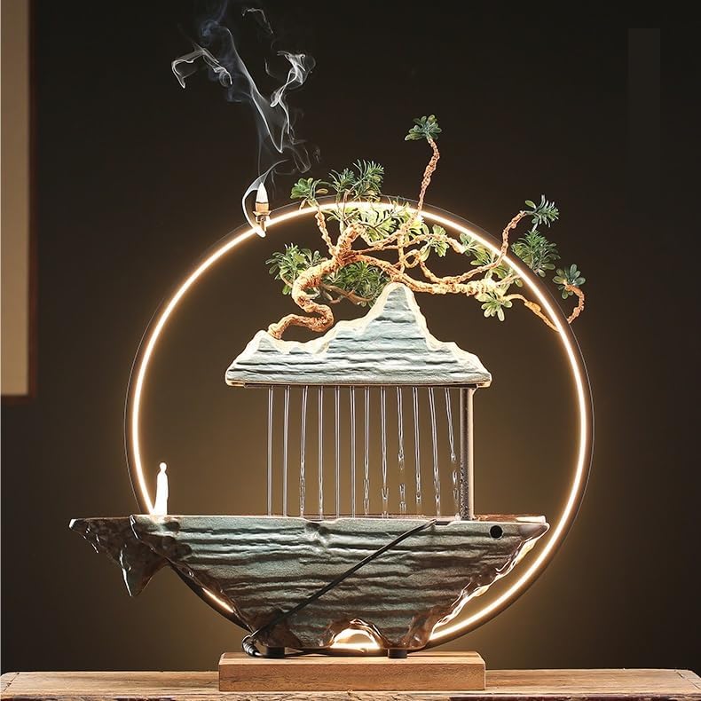 GUERNSEY Tabletop Fountain Tabletop Fountain Rockery Water Fountain Feng Shui Wheel Fortune Small Ornaments Circulating Water Desktop Fountain Indoor Fountain