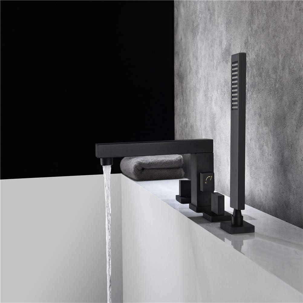 Bathtub Faucet with Shower, Brass Black/Chrome/Gold Bathroom Shower Faucets Set Deck Mount Bathtub Faucet Set Hot Cold Bathroom Shower Bathtub Taps Kit,Black