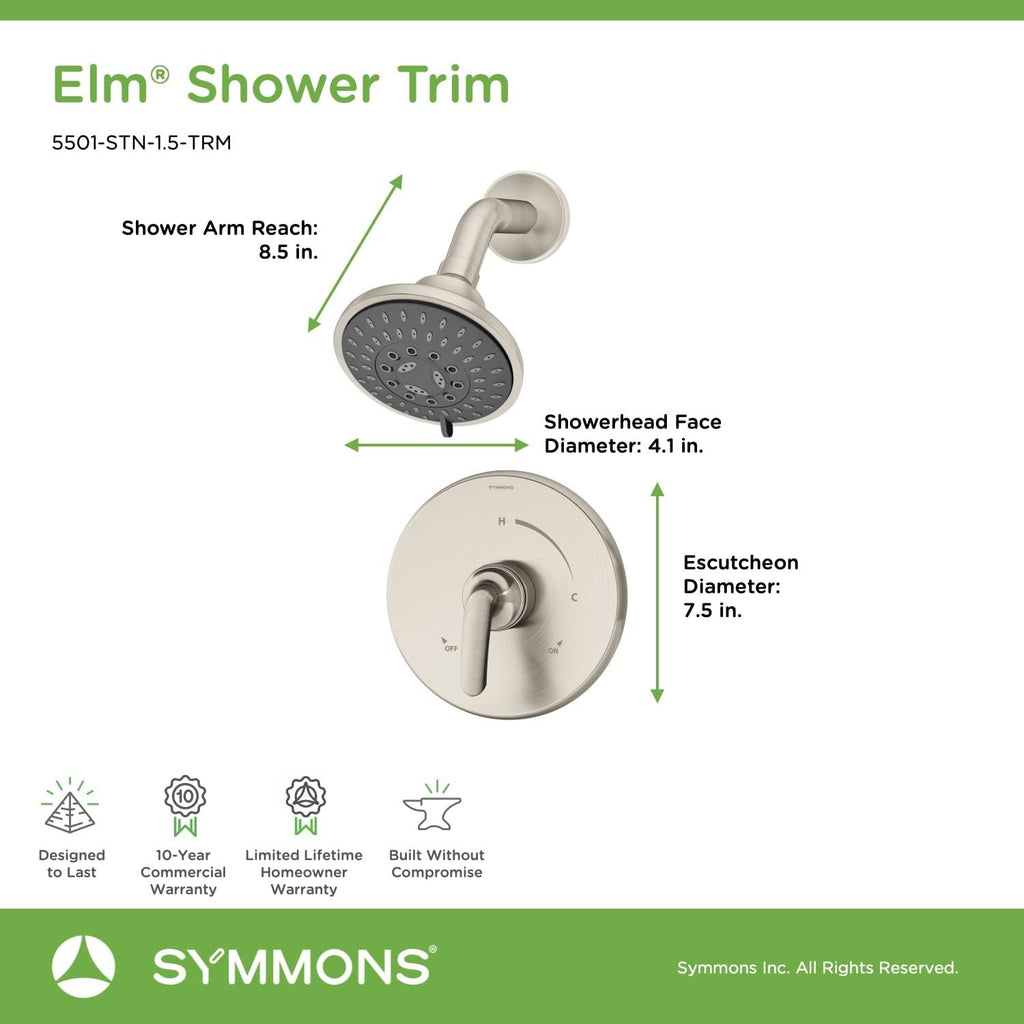 Symmons 5501-STN-1.5-TRM Elm Single Handle 5-Spray Shower Trim in Satin Nickel - 1.5 GPM (Valve Not Included)