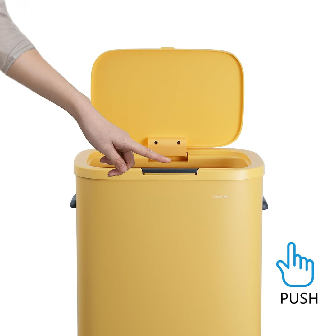 happimess HPM1017L Tammi Kitchen 14.5-Gallon Slim Metal Push Button Trash Can for Home, Kitchen, Laundry Room, Office, Bedroom, Bathroom, Daffodil Yellow
