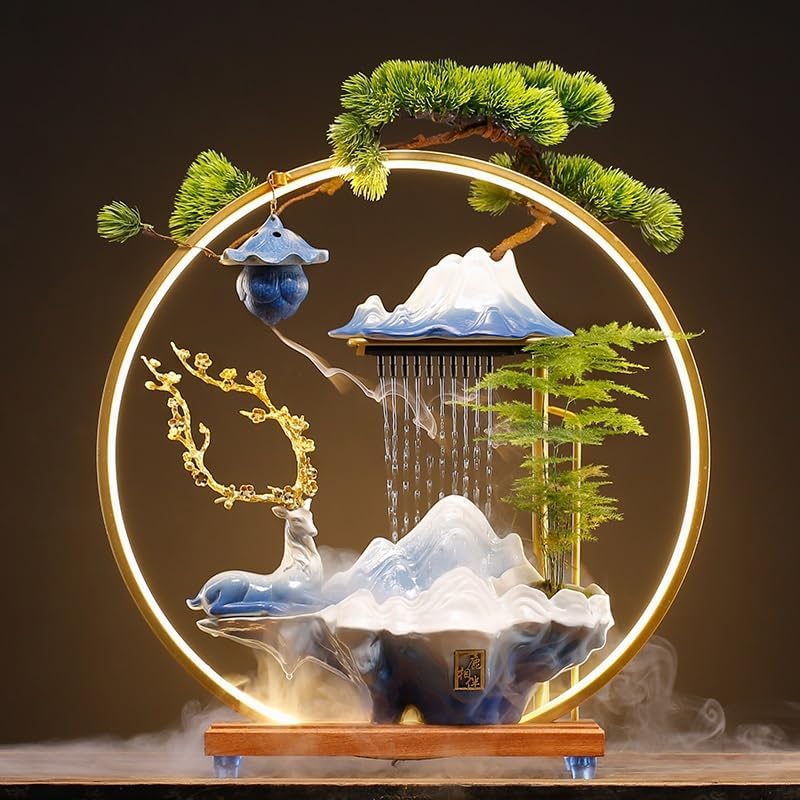 GUERNSEY Tabletop Fountain Tabletop Fountain Ceramic Crafts Ornaments Circulating Water Backflow Incense Burner Living Room Decorations Indoor Fountain