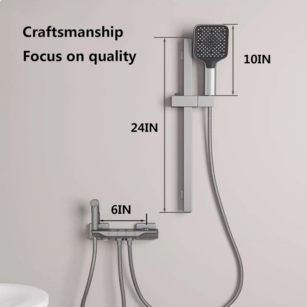 Shower set with lifting rod, shower set with three-speed square spray, bathroom shower set, with piano keys, booster spray gun, hidden drain, suitable for bathrooms, gyms, pet shops, hotels ( Color :