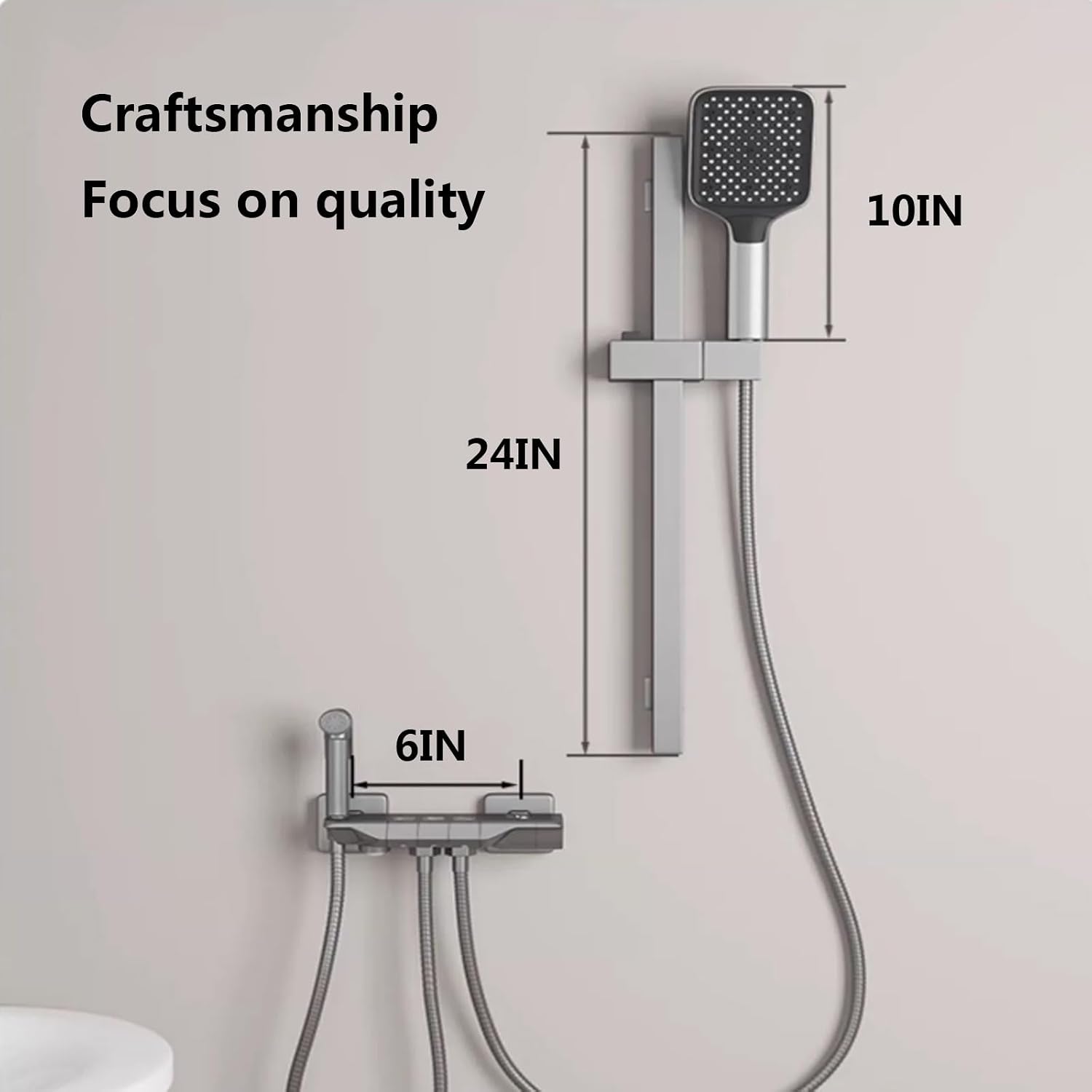 Shower set with lifting rod, shower set with three-speed square spray, bathroom shower set, with piano keys, booster spray gun, hidden drain, suitable for bathrooms, gyms, pet shops, hotels ( Color :