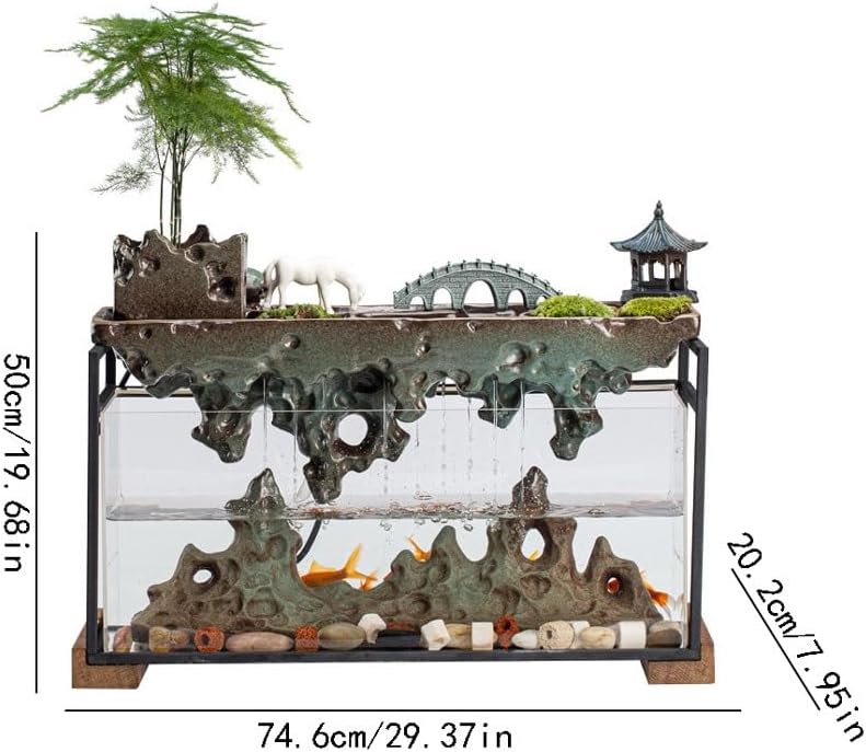 GUERNSEY Tabletop Fountain Zen Chinese Style Circulating Rockery Water Fountain Creative Home Living Room Glass Fish Tank Decoration Indoor Waterfall Feature Indoor Fountain