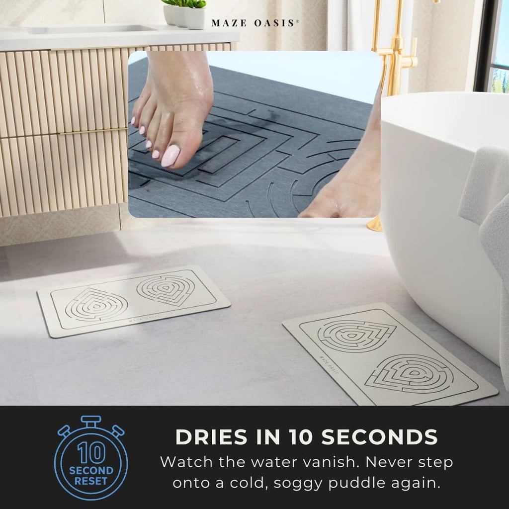 5X Faster Drying - Premium Bathroom Mat Set (2 Pack) [The Dry Home System] – Stone Bath Mats for Bathroom & Dish Drying Mat Stone – Non Slip Diatomaceous Earth – Zen Sterling