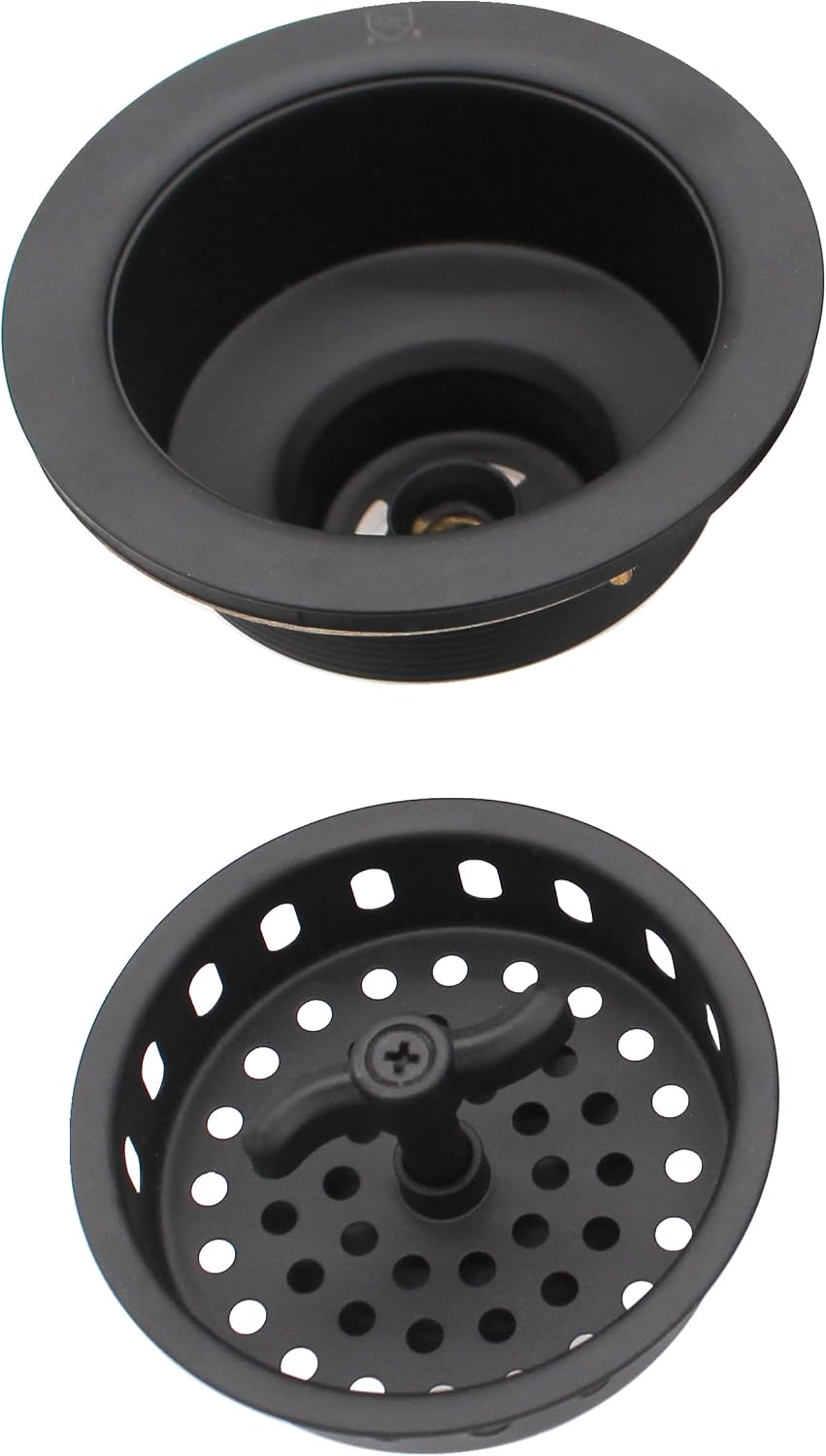 Westbrass CO2175-62 Combo Pack 3-1/2' Wing Nut Twist Style Large Kitchen Sink Basket Strainer and Waste Disposal Drain Flange with Stopper, Matte Black