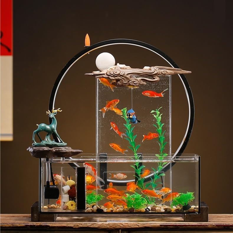 GUERNSEY Tabletop Fountain Tabletop Fountain Creative Fish Tank Rockery Water Fountain Ornaments Home Living Room Desktop Decoration Indoor Fountain