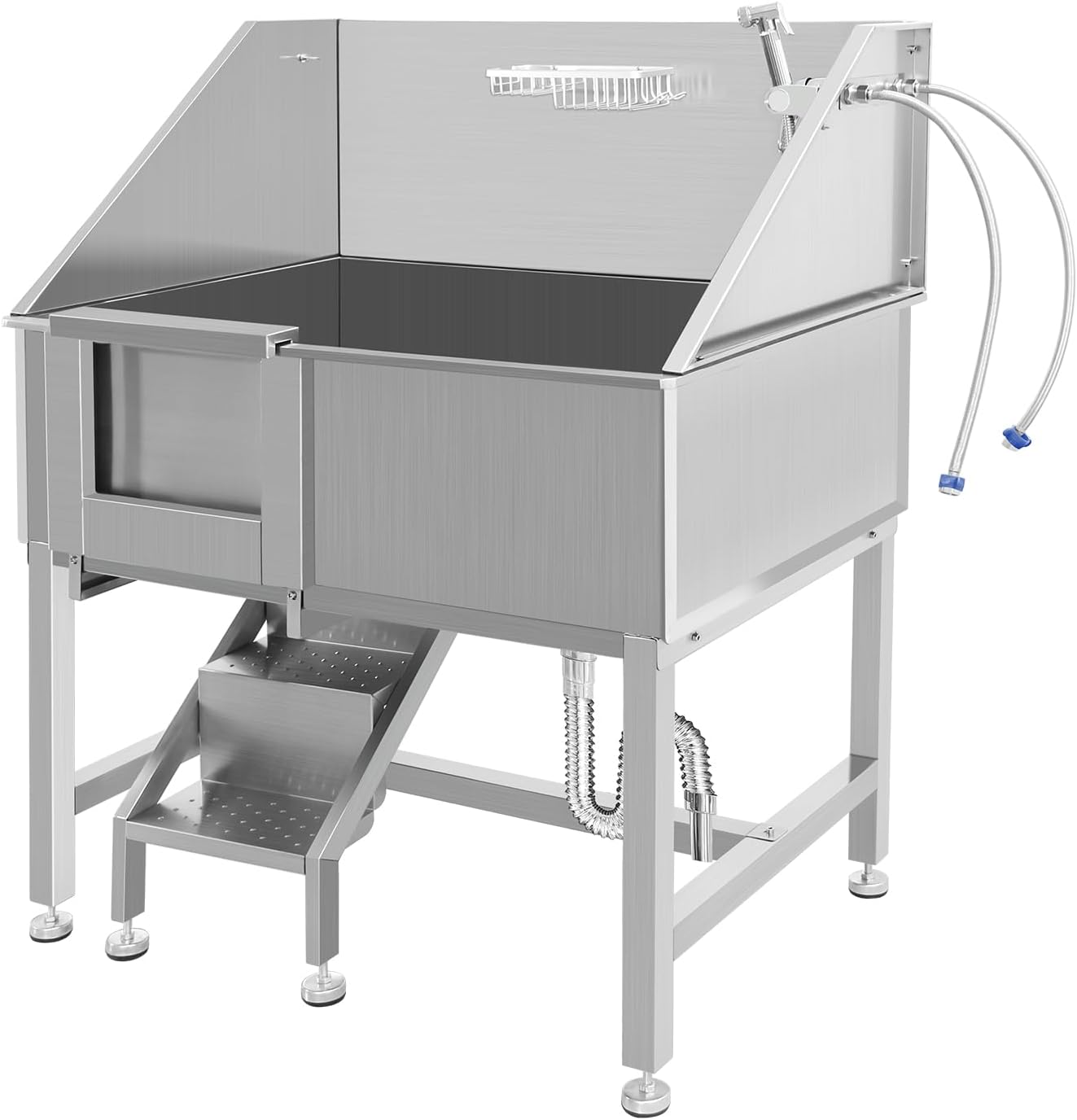 Dog Grooming Tub, 38' L Pet Wash Station, Professional Stainless Steel Pet Grooming Tub with Ramp, Faucet, Sprayer, and Drain Kit,L-Door