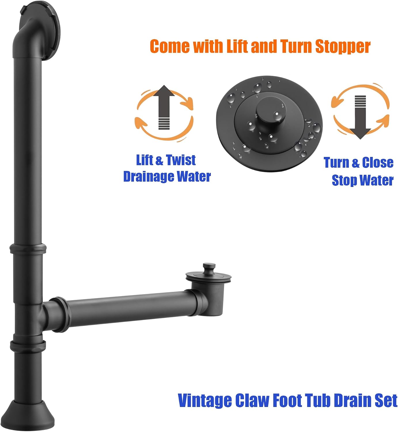 Artiwell Vintage Claw Foot Tub Drain Kit with Lift and Turn Bath Drain Stopper, 1-1/2' Brass Tubular Leg Tub Bathtub Waste and Overflow Drain Assembly with Drain Plug and Bathtub Overflow Cover