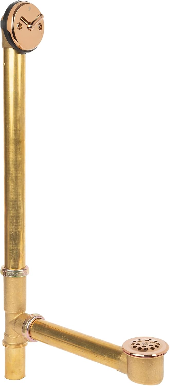 Fine Fixtures Bathtub Shower Drain - 20 Gauge Brass Tubing, Trip Lever Overflow Assembly Tub Drain Kit - Rose Gold