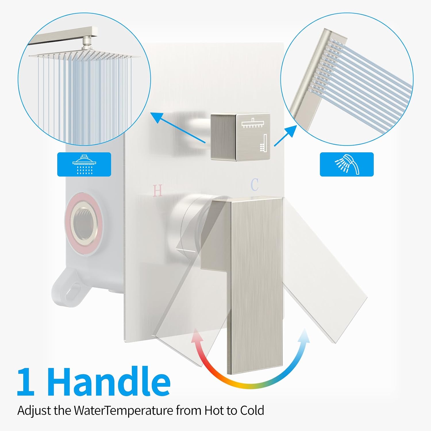 EMBATHER Shower System 12' Shower Faucet Set for Bathroom Luxury Rain Mixer Combo Set Wall Mounted Rainfall Square Shower Head, Easy Installation, Contain Rough-in Valve & Trim, Brushed Nickel