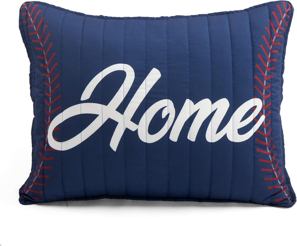 Lush Decor Baseball Game Reversible Quilt Queen Size 5 Piece Set Full/Queen Navy & Gray - Kids Bedding Set Full Quilt - Sports Decor - Baseball Bedding