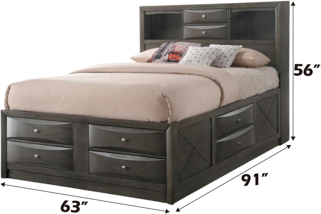 Acme Ireland Queen Wooden Captain's Bed with Storage Drawers in Gray Oak
