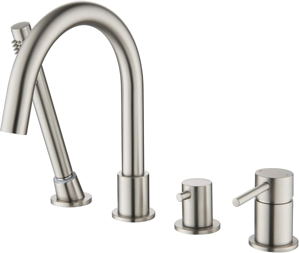 KIBI Circular Single Handle Roman Tub Faucet with Hand Shower | Deck Mounted Bathtub Faucet Set with Diverter | Durable Solid Brass Construction, Smooth Water Flow Control | Brushed Nickel, KTF3101
