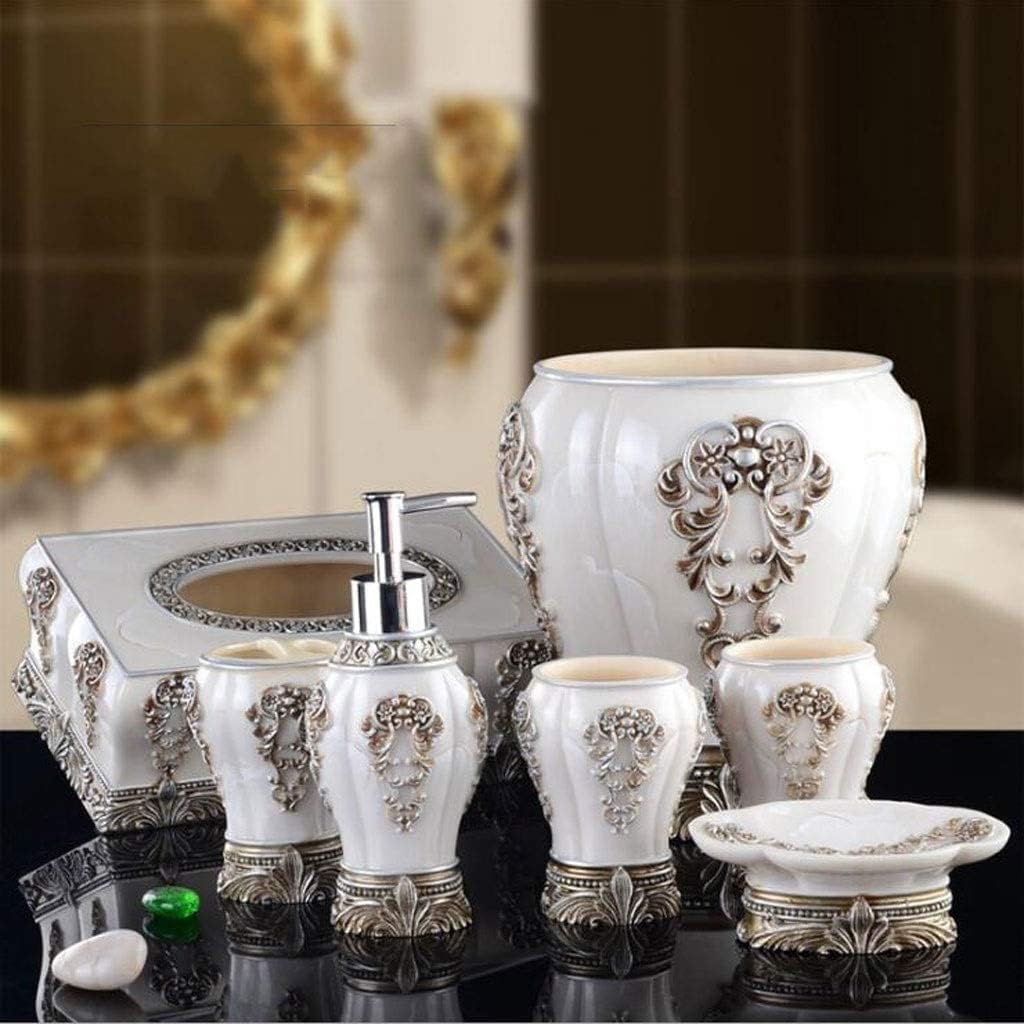 Multifunctional Bathroom Accessories Set Complete，Toothbrush Holder，Trash Can，Soap Dish，Soap Dispenser，Tissue Box 7 Pieces，Gray