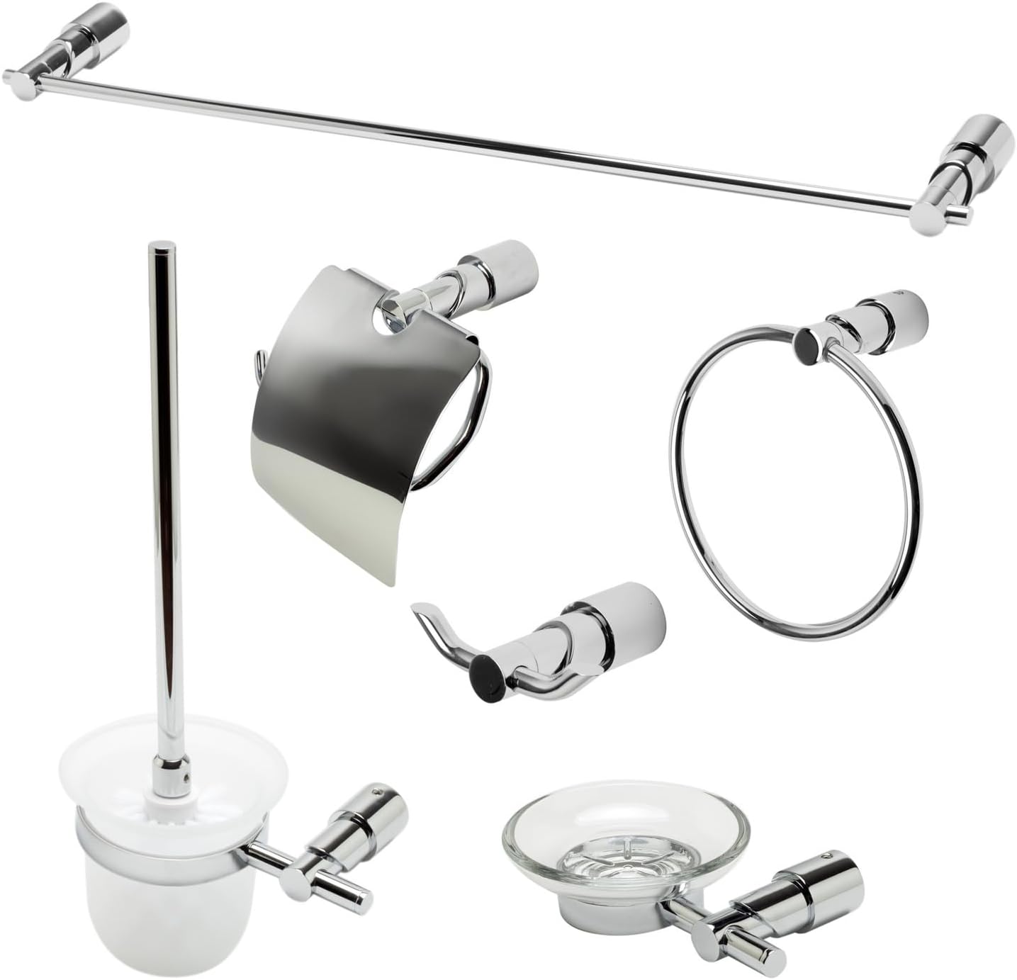 HomeStock Chrome Bathroom Accessories Set - 6 Piece Polished Chrome Bath Set