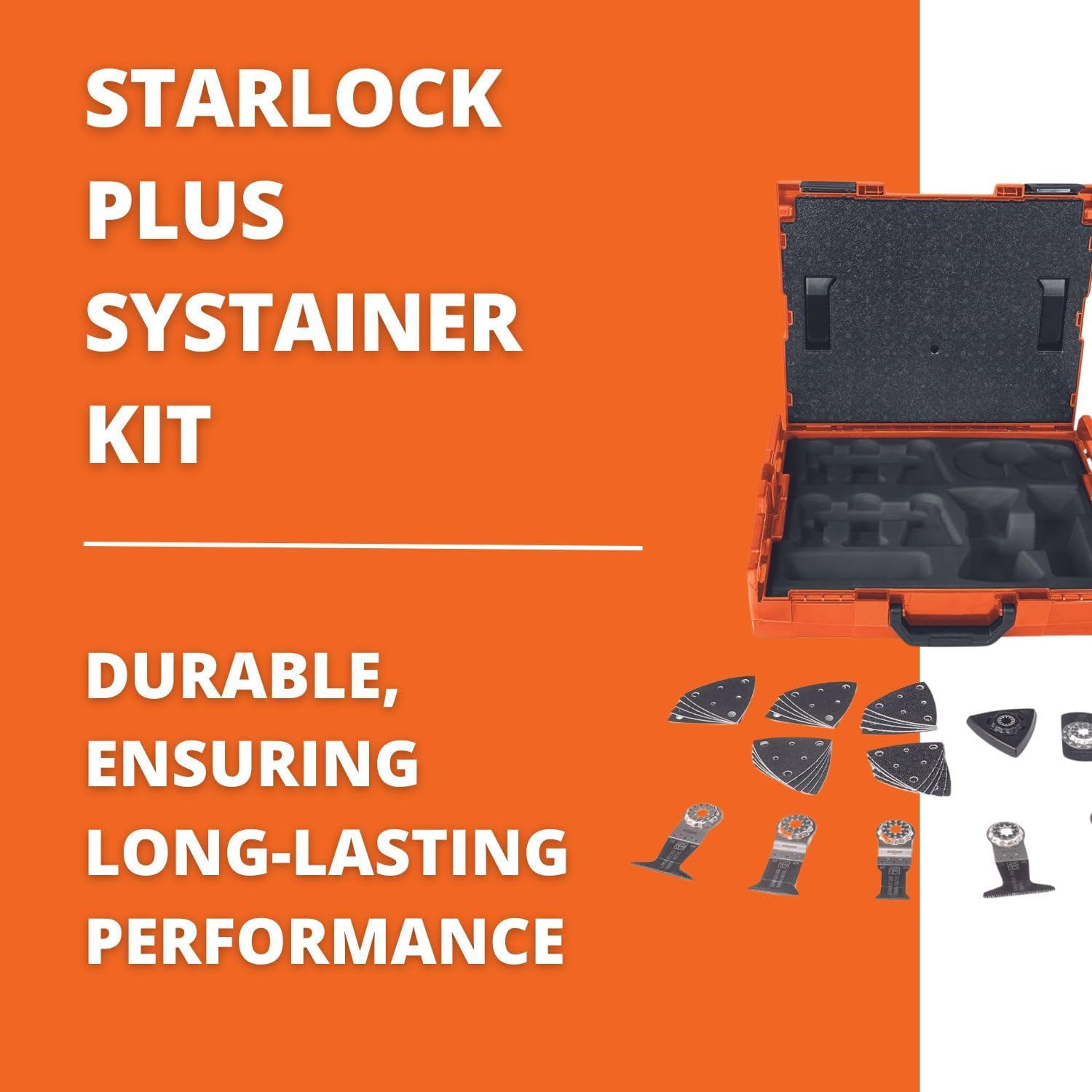 Fein Starlock Plus Systainer Kit with Accessories - Includes 6 E-Cut Blades for Wood & Metal, 130mm Sanding Pad & Sandpaper in Assorted Grits - 33901146220