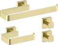 KIBI Blaze 4-Piece Bathroom Hardware Set – Includes Towel Bar, Toilet Paper Holder & 2 Robe Hook, Solid Brass, Wall-Mounted, Rust-Resistant, Modern Bath Accessories (Brushed Gold, KBA16-4-1)