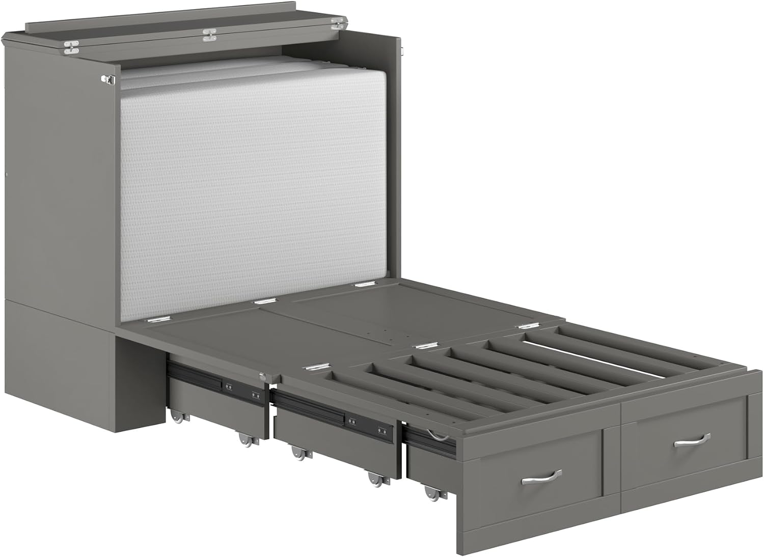 AFI, Hamilton Twin XL Murphy Bed Chest with 6' Mattress, Storage Drawer, and Built-in USB Charger, Grey