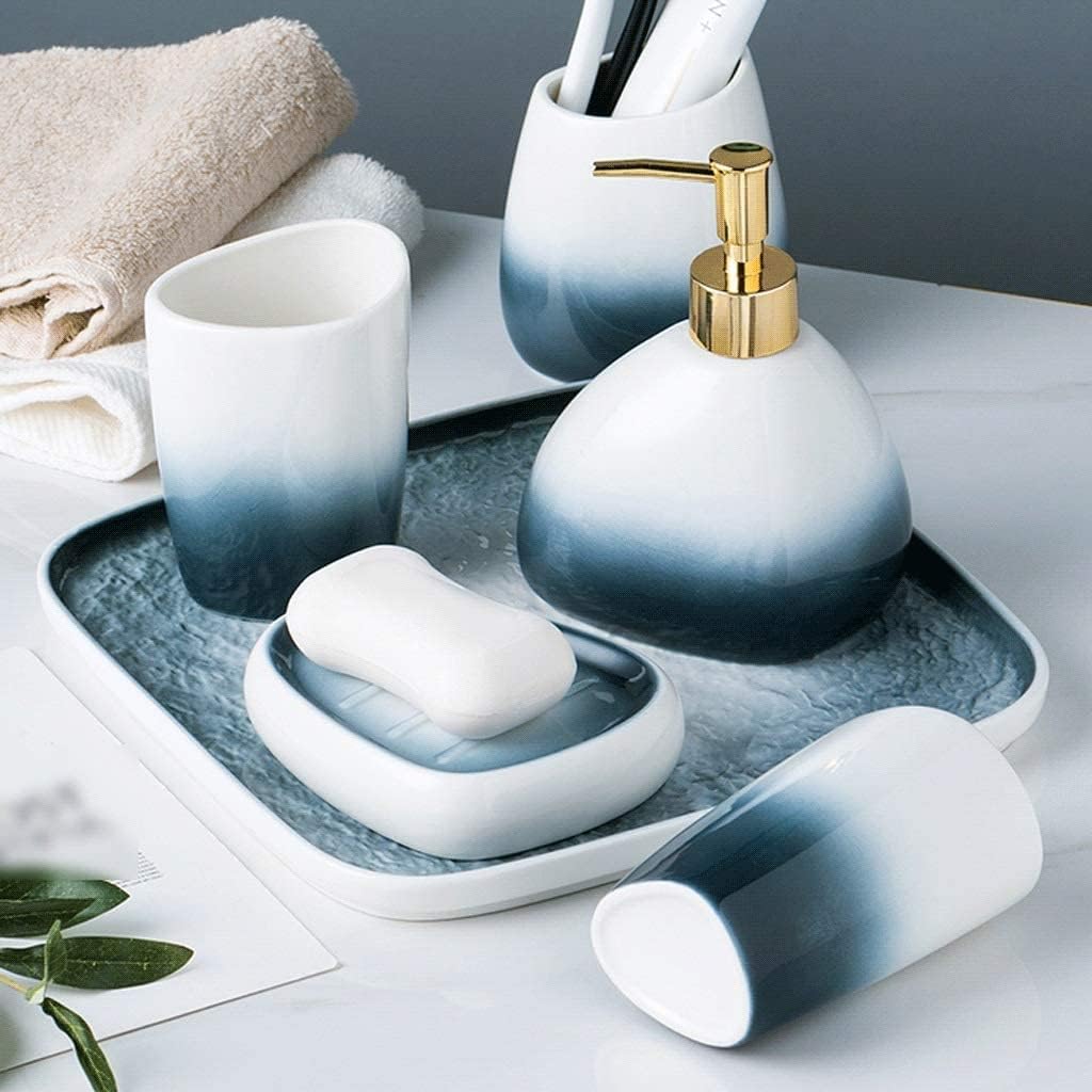 Bathroom Accessory Set Bathroom Accessories Set Bathroom Accessory Set Gradient Blue 5 Piece Ceramic Soap Dispenser Retro Toothbrush Holder Lotion Bottle Bath Accessory Set (B)