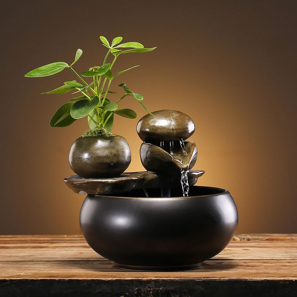 GUERNSEY Tabletop Fountain Tabletop Fountains Simple Ceramic Water Ornaments Chinese Tea Room Tea Table Circulating Water Fountain Ornaments Study Decorations Indoor Fountain
