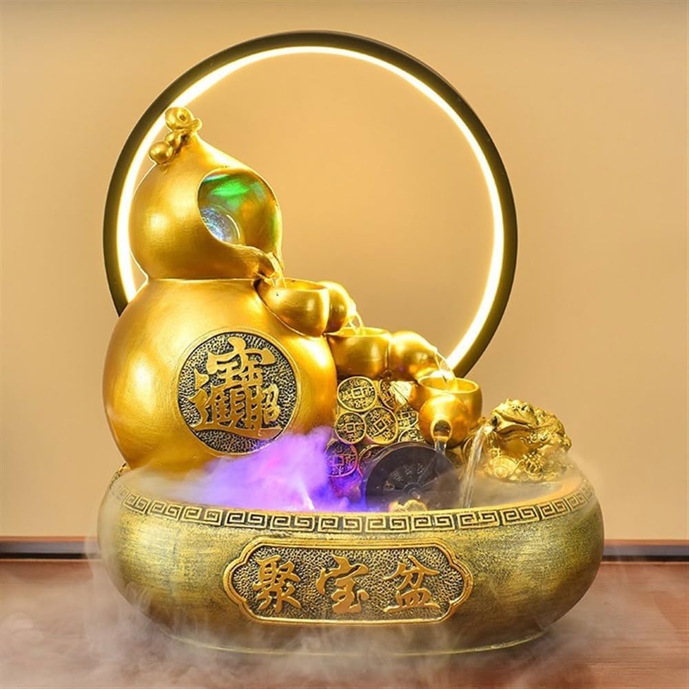 GLigeT Tabletop Fountain Wealth Attracting Feng Shui Wheel Gourd Flowing Water Ornaments Circulating Water Features Living Room Desktop Decorative Water Fountain Decor