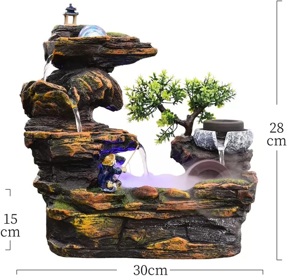 HIHELO Desktop Fountain Tabletop Fountain Resin Rockery Water Desktop Fountain Living Room Decorative Waterscape Ornament Water Fountain Outdoor (Color : Without Nebulizer)