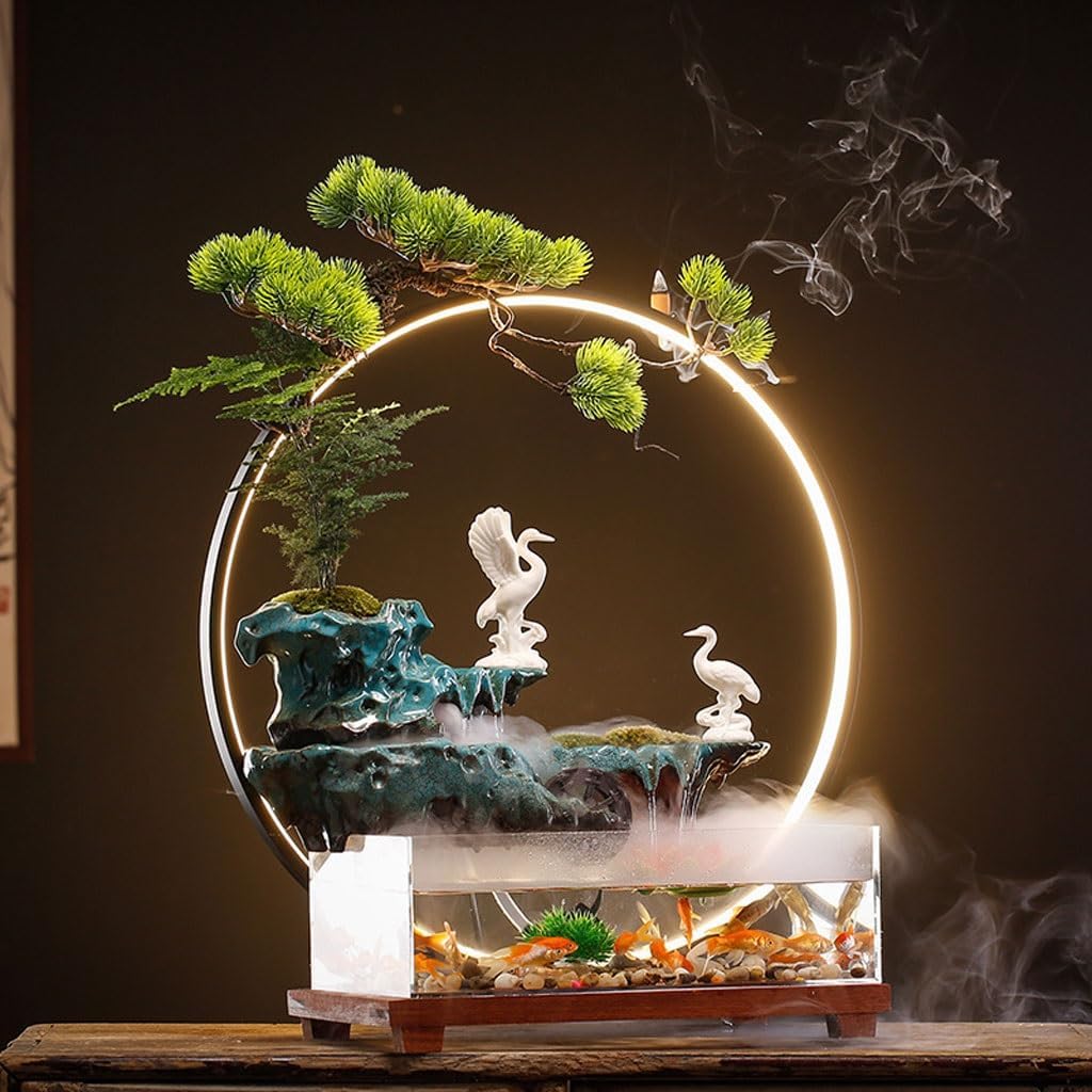 GUERNSEY Tabletop Fountain Simple Home Fountain Fish Tank Water Ornaments Ecological Fish Tank Study Desk Fountain Decoration Indoor Fountain