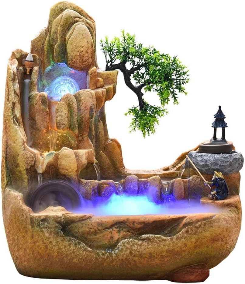 GUERNSEY Tabletop Fountain Mountain Water Fountain Ornaments Water Wheel Indoor Living Room Desktop Office Landscape Decorations Indoor Fountain