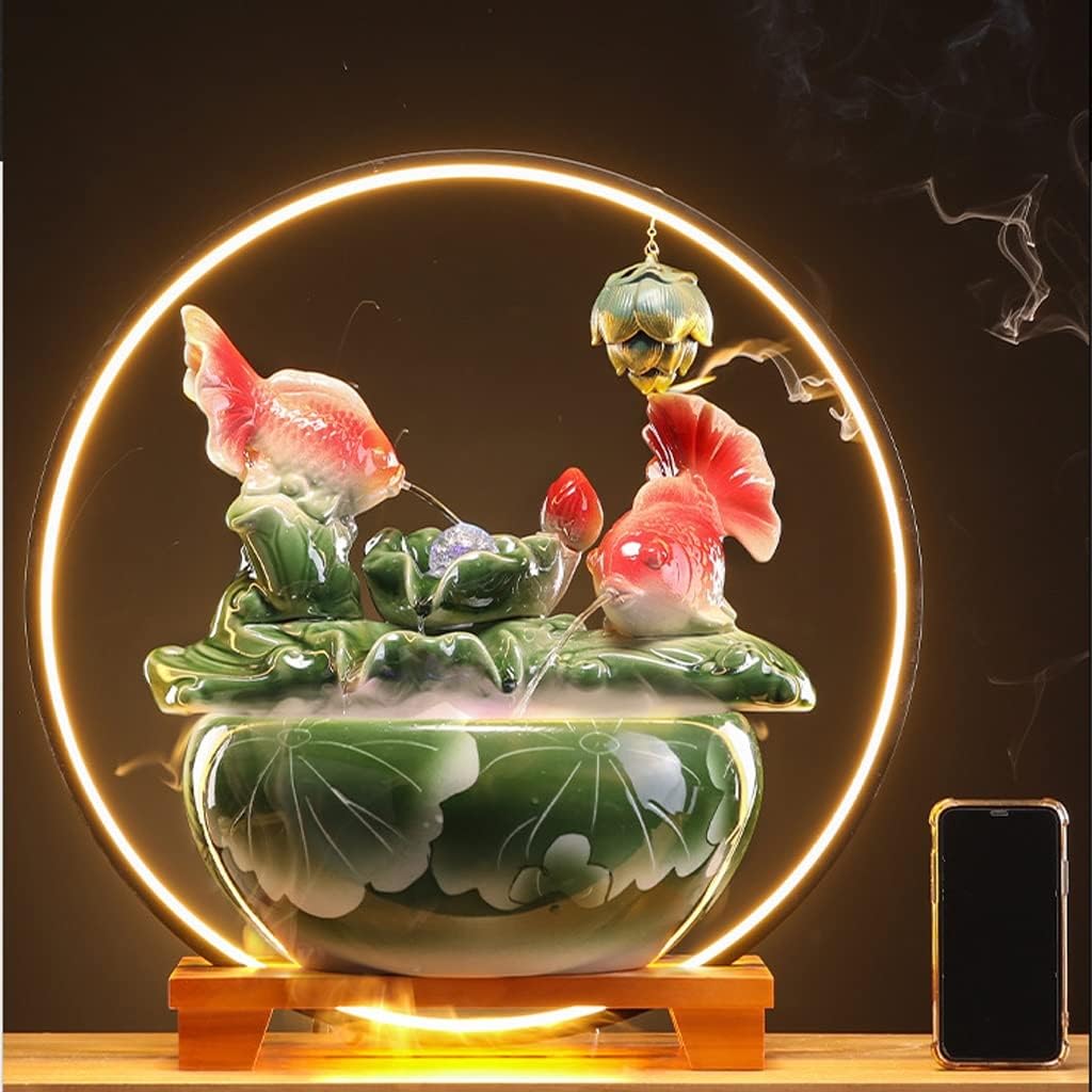 HIHELO Desktop Fountain Tabletop Fountain Chinese Ceramic Water Fountain Office Desktop Decoration Tabletop Waterfall Fountain Water Fountain Outdoor (Color : A)