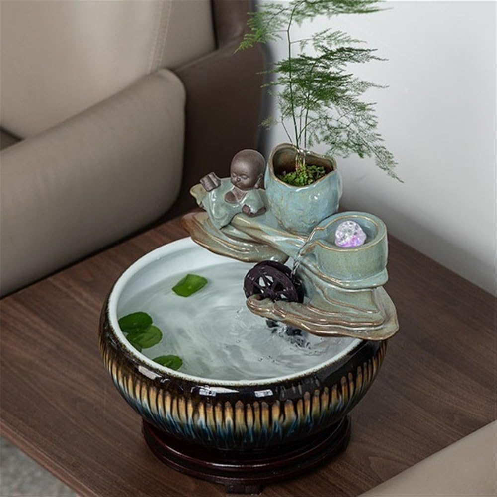 Tabletop Fountain Ceramic Water Feature Indoor Tabletop Desktop Home Decoration Suitable for Keeping Fish Decor