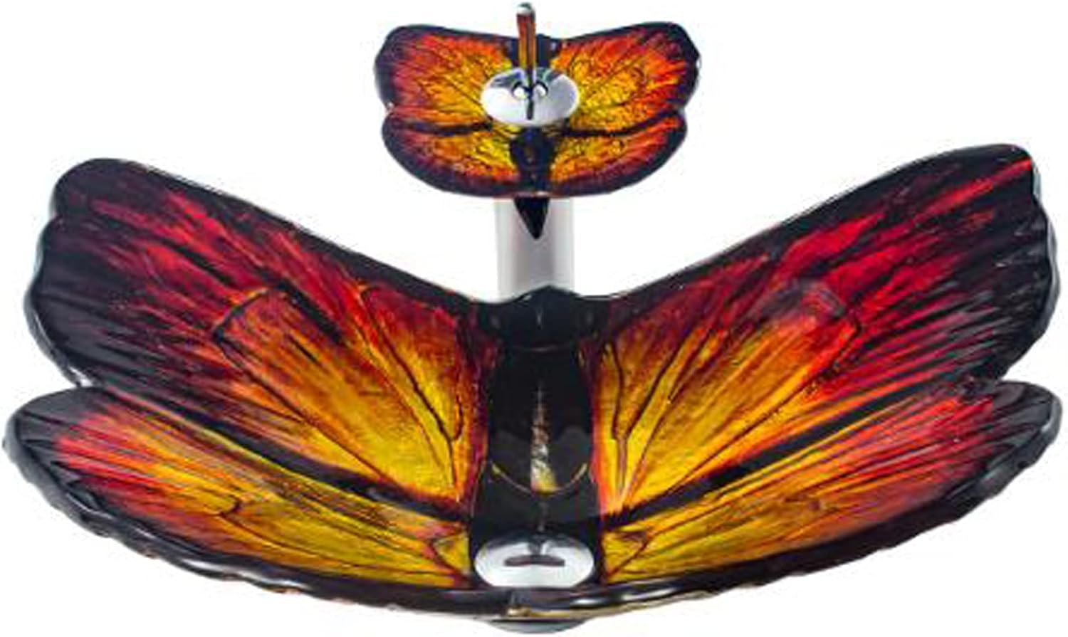Bathroom Vessel Sink Butterfly Shape Tempered Glass Vessel - Above Counter Bathroom Basin and Waterfall Faucet Chrome, Pop-up Drain, Mounting Ring,Brown