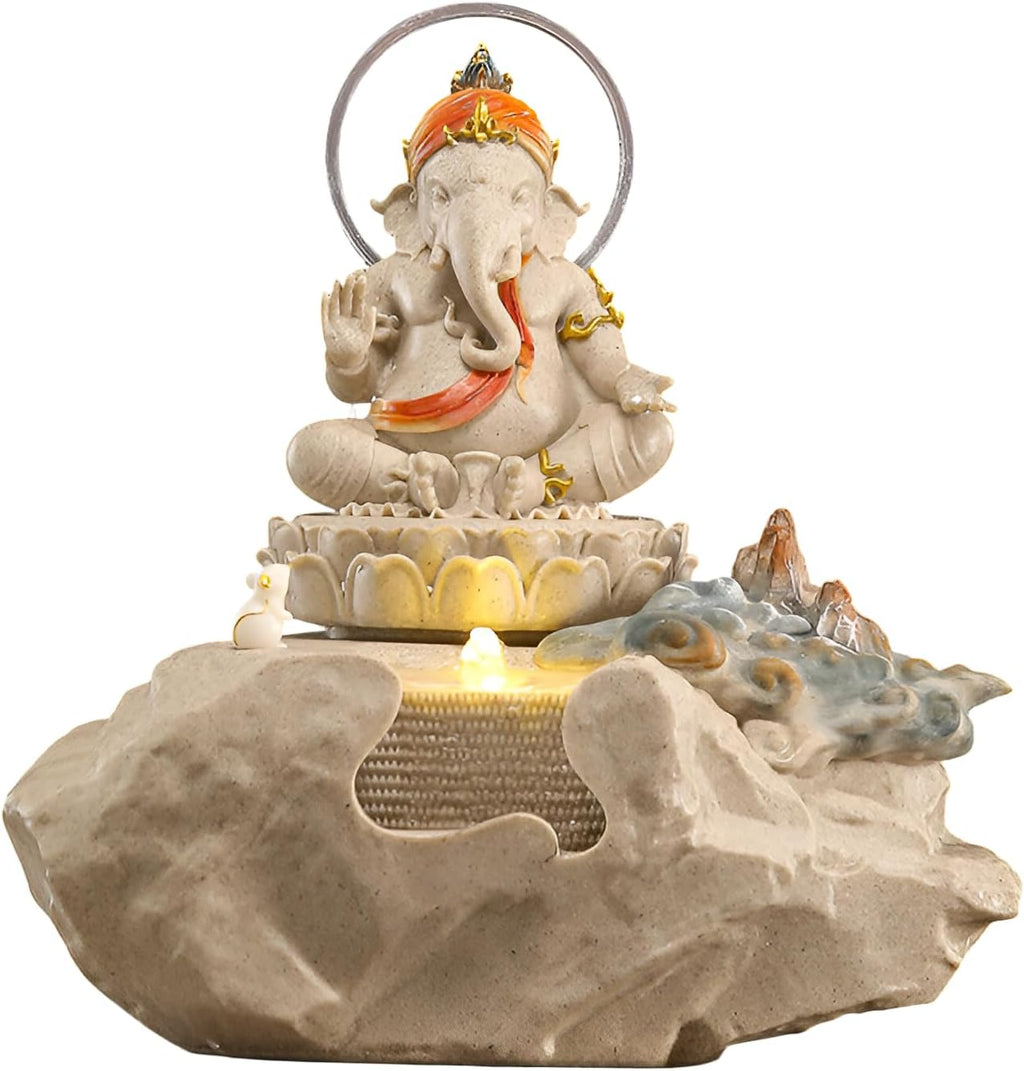 Zen Buddha Tabletop Fountain with LED Lights & Crystal Accents – Indoor Meditation Waterfall Feature with Cascading Water for Home, Office, Living Room or Bedroom – Free 10 Free Crystals (Style 4)