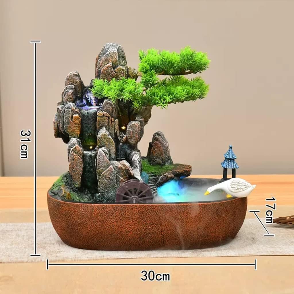 HIHELO Tabletop Fountain Tabletop Fountain Resin Alpine Flowing Water Fountain Living Room Decoration Waterscape Ornament Office Lucky Decoration Indoor Fountain (Color : with Nebulizer)