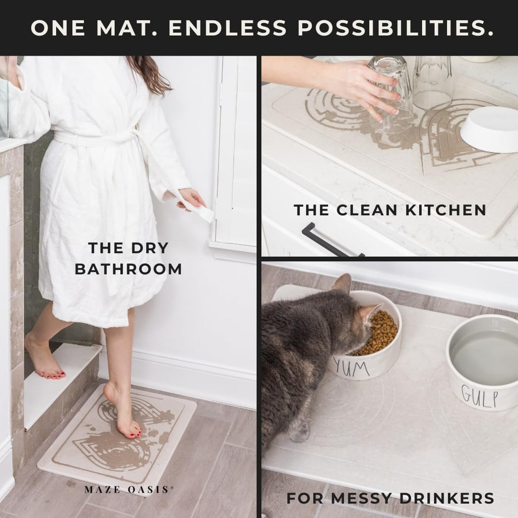 5X Faster Drying - Premium Bathroom Mat Set (2 Pack) [The Dry Home System] – Stone Bath Mats for Bathroom & Dish Drying Mat Stone – Non Slip Diatomaceous Earth – Zen Sterling