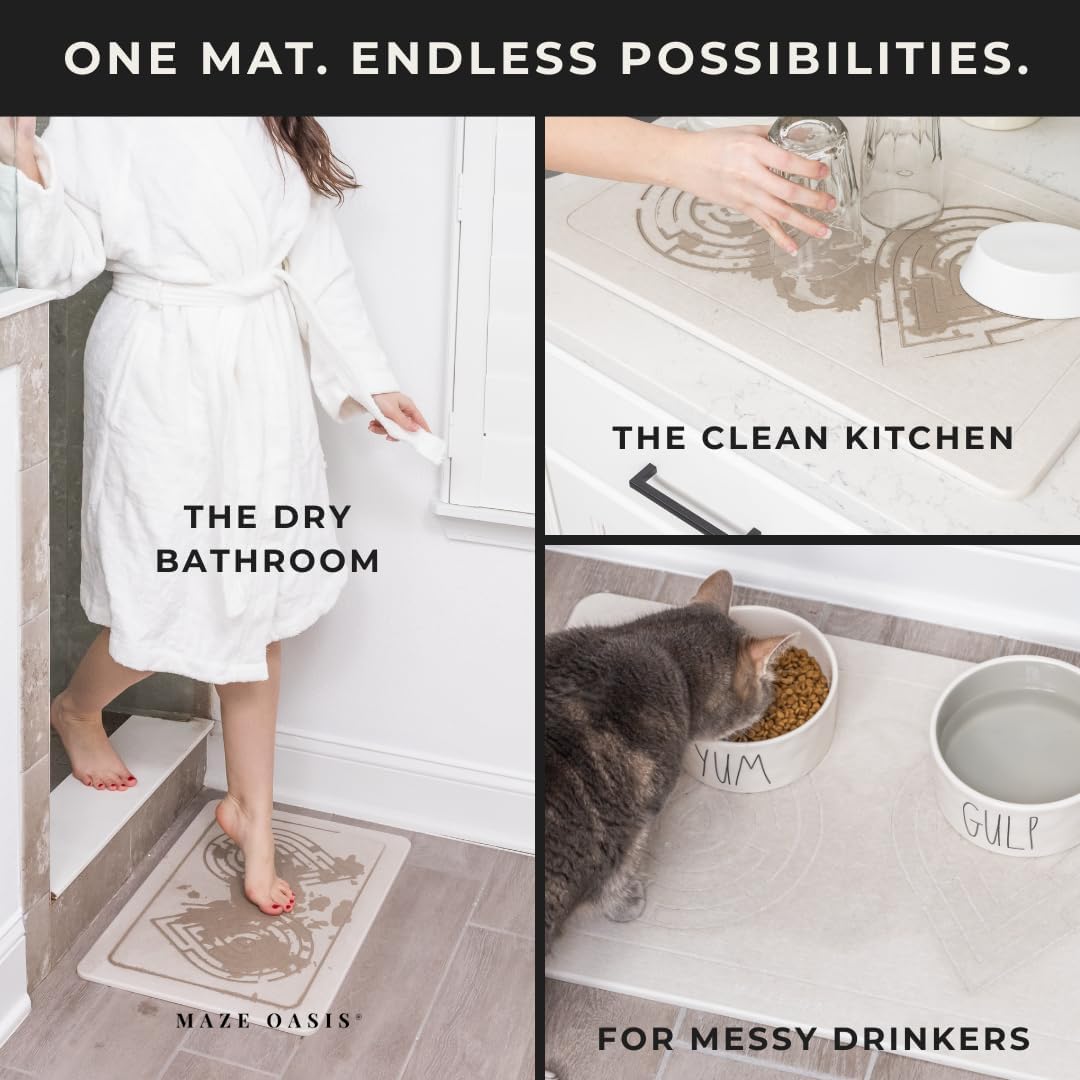 5X Faster Drying - Premium Bathroom Mat Set (2 Pack) [The Dry Home System] – Stone Bath Mats for Bathroom & Dish Drying Mat Stone – Non Slip Diatomaceous Earth – Zen Sterling