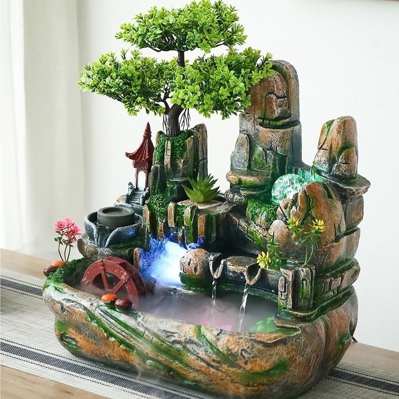 GUERNSEY Tabletop Fountain Tabletop Fountain Desktop Water Atomizing Fountain Bonsai Rockery Water Fountain Desktop Ornaments Indoor Fountain