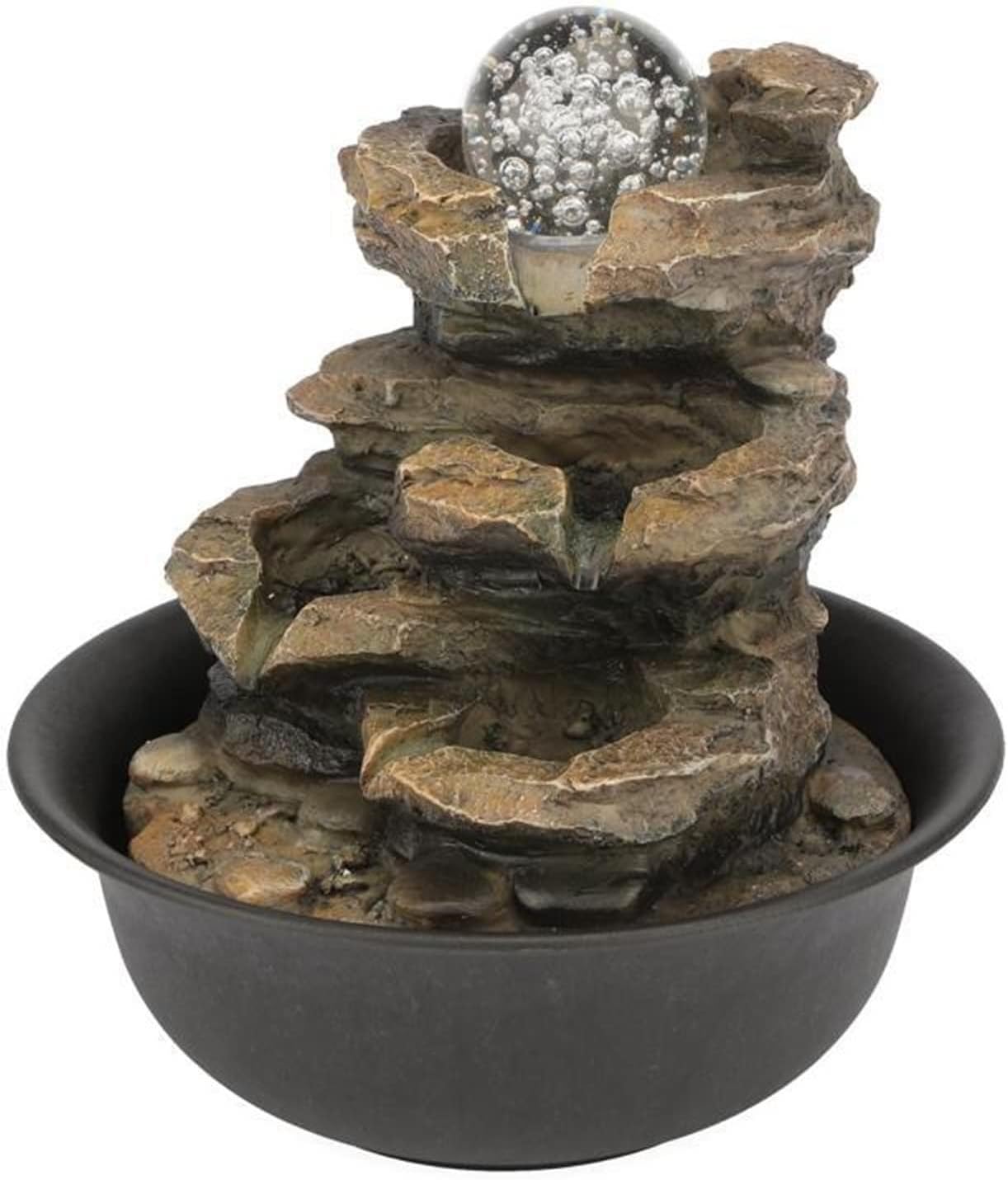 Tabletop Fountains Desktop Fountain 4 Layers Resin Rock Waterfall Tabletop Fountain with Led Light Office Desk Lucky Decoration Water Fountains Zen Meditation Indoor Wate