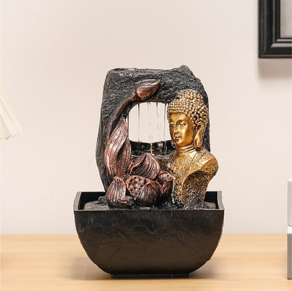 GUERNSEY Tabletop Fountain Chinese Buddha Statue Water Ornaments Resin Desk Desktop Fountain Living Room Fortune Decoration Indoor Fountain
