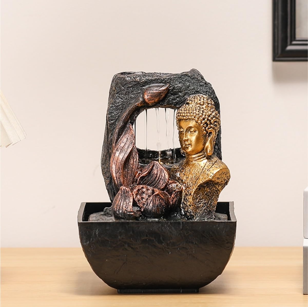 GUERNSEY Tabletop Fountain Chinese Buddha Statue Water Ornaments Resin Desk Desktop Fountain Living Room Fortune Decoration Indoor Fountain