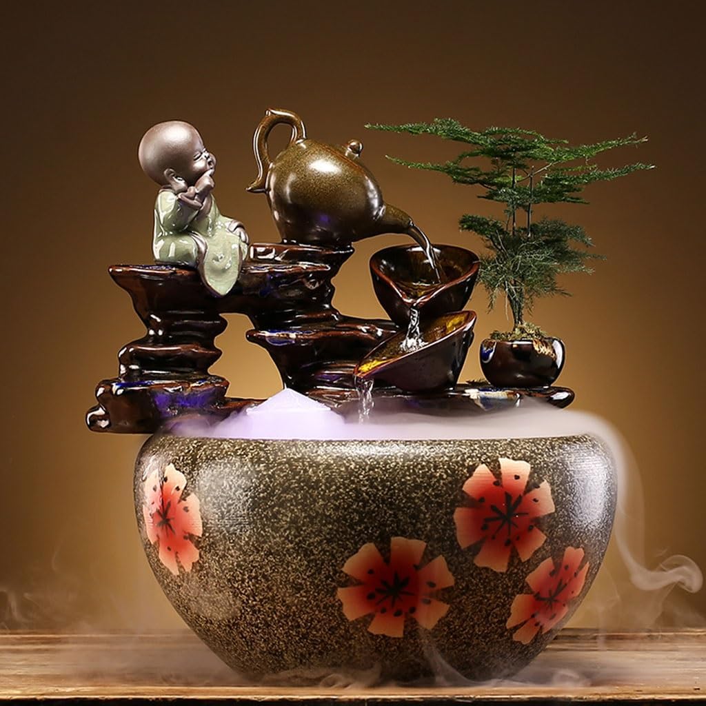 GUERNSEY Tabletop Fountain Tabletop Fountains Creative Flowing Water Ceramic Desktop Fountain Ornaments Chinese Style Home Living Room Desktop Decorative Fountain Indoor Fountain