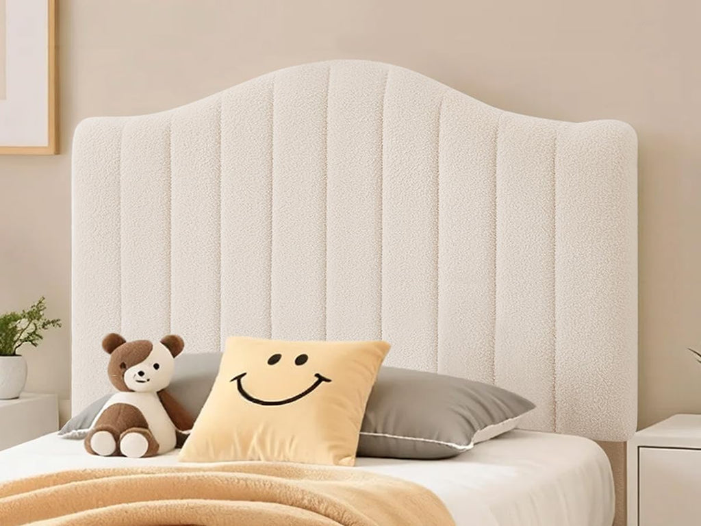 VECELO Twin Bed Frame Upholstered Platform Bed Frame with Height Adjustable Teddy Fabric Headboard, Strong Wood Slats Supports 7.9'' Under Bed Space Noise Free No Box Spring Needed, Beige