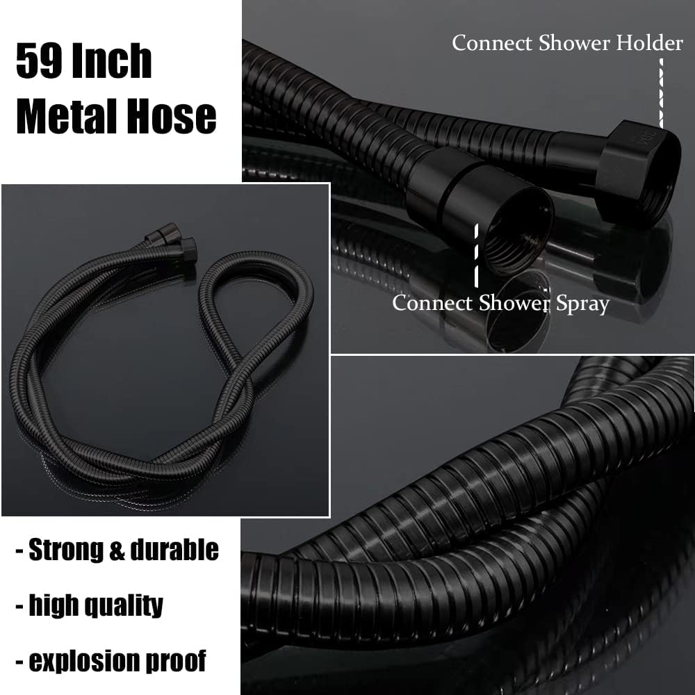 Shower System with Tub Spout 10 Inch Overhead Shower 4 Setting Handheld Spray Rough In Pressure Balance Valve Body with Trim Kit Wall Mounted Rainfall Bathtub Shower Faucet Set (Matte Black)