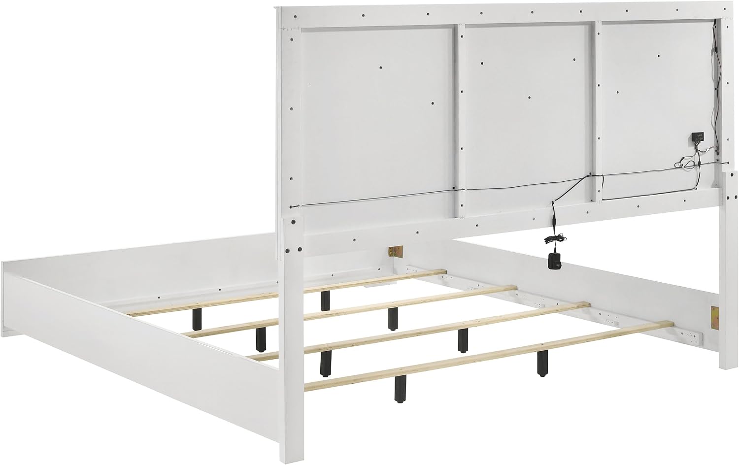 Coaster Home Furnishings Ives Contemporary Wood Queen Size LED Panel Bed Frame 57-inch Headboard White High Gloss 224941Q
